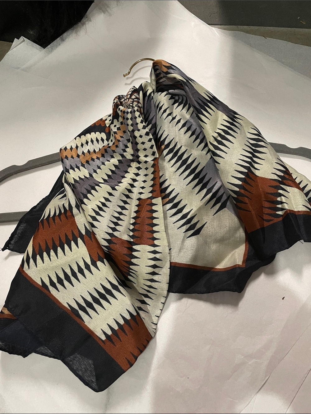 Geometric Print Women's Scarf — Black, Cream & Rust